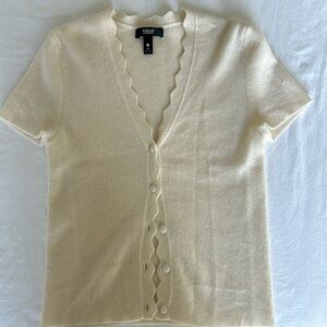 Aqua Cashmere Short Sleeve Button Up Sweater